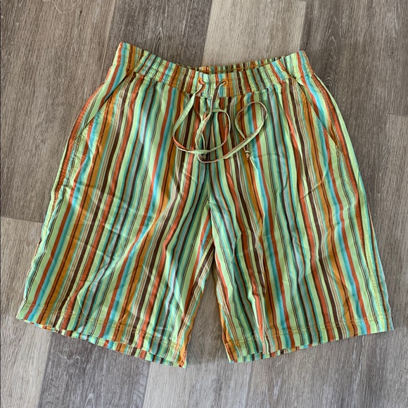 FREE PEOPLE Saylor Poplin Stripe Shorts Retro Oversized NWT Teal Orange Green - Picture 5 of 10